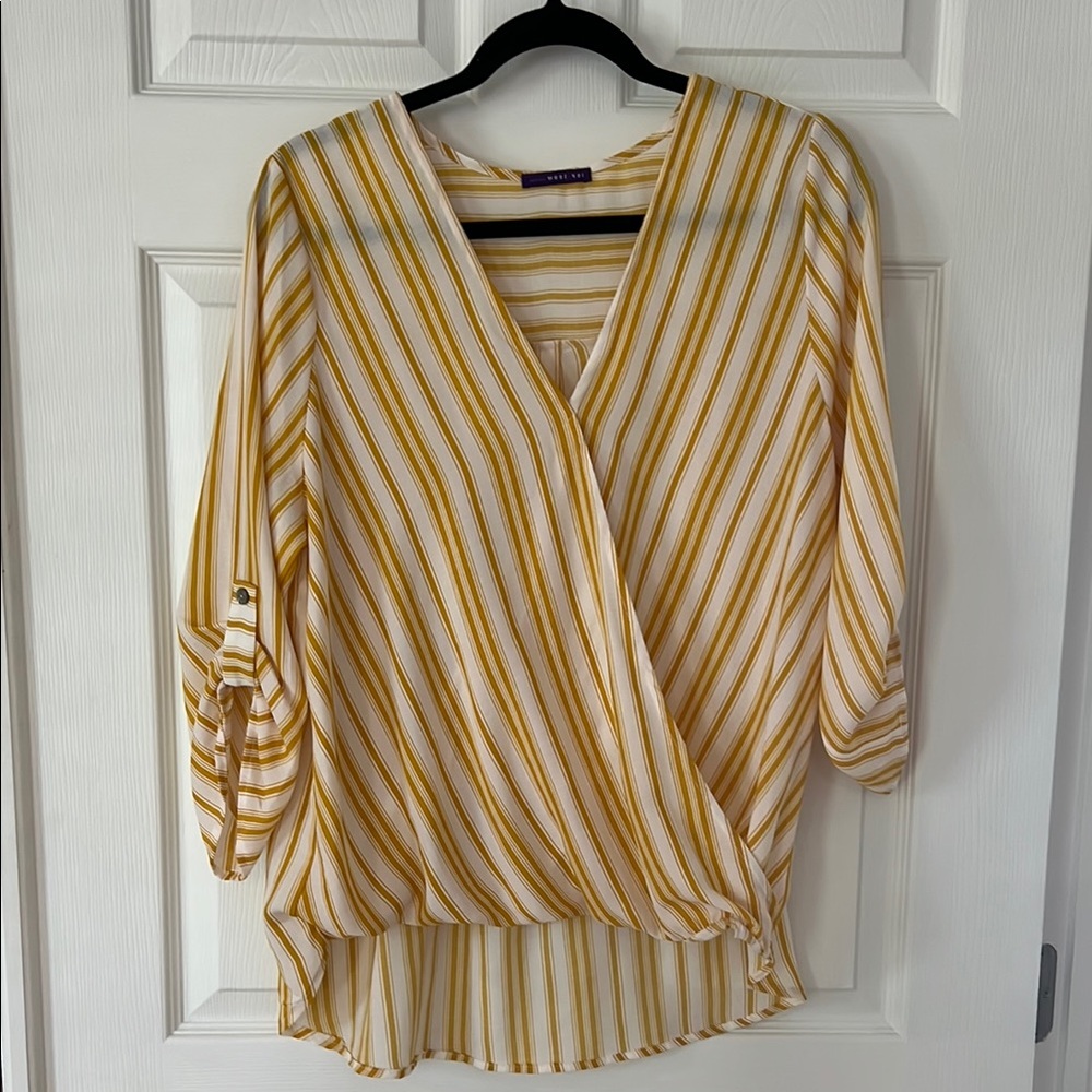 West Kei Cream and Gold Wrap Blouse 3/4 Sleeve